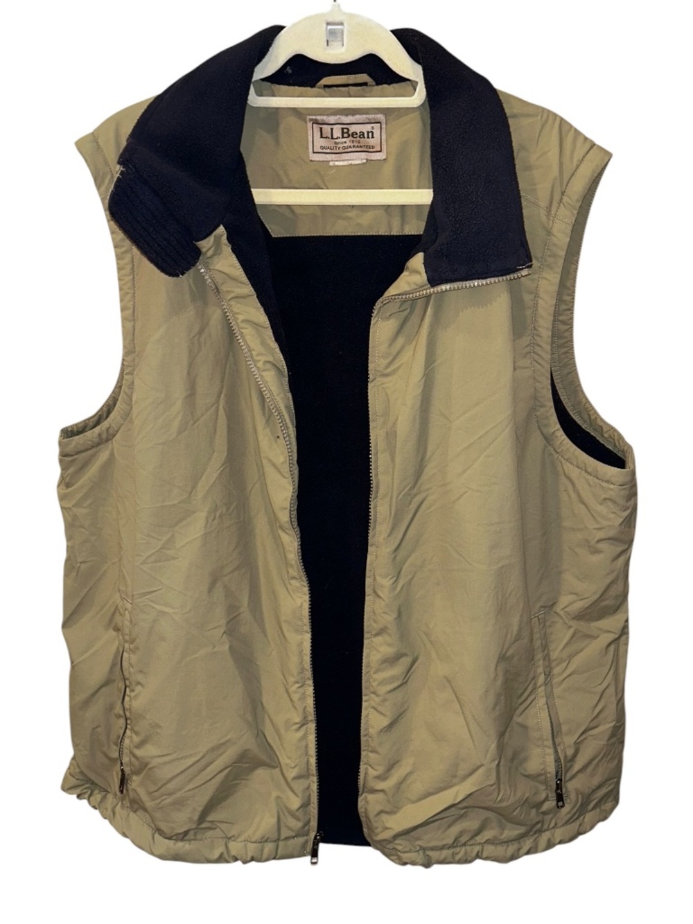 L.L. Bean vintage tan blue fleece lined wind breaker vest jacket XL